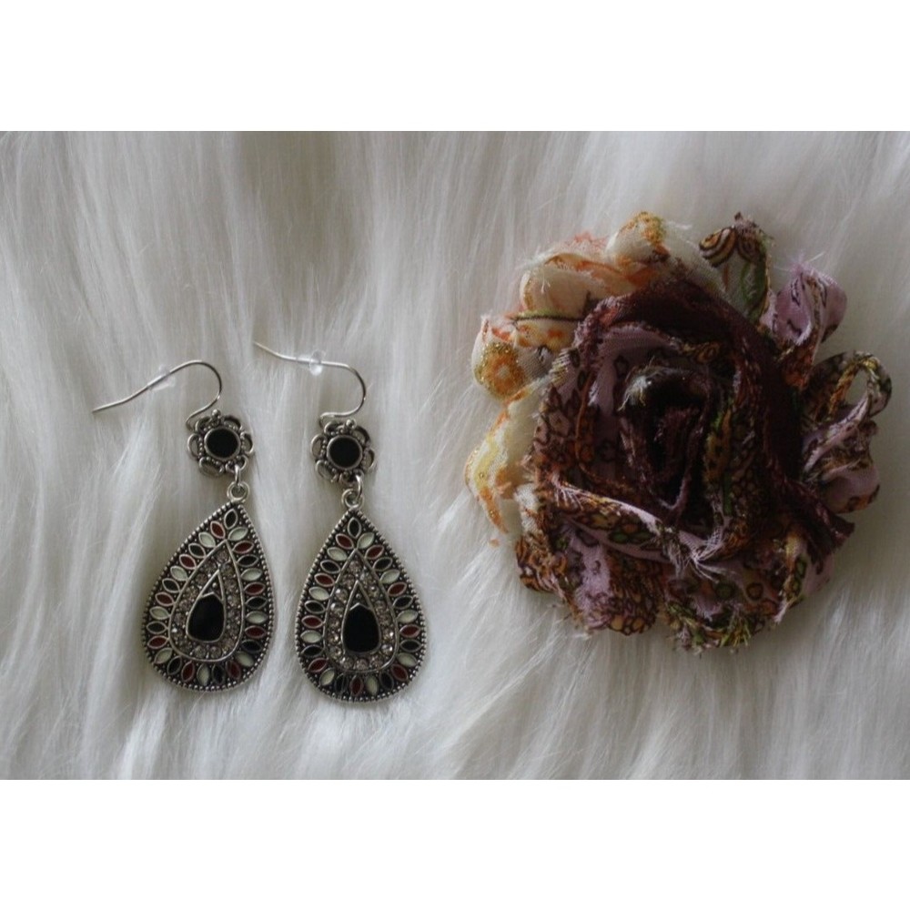 Boho Teardrop Earrings Colorful Women's Fashion JewelrySilver Flower Crystal NWT